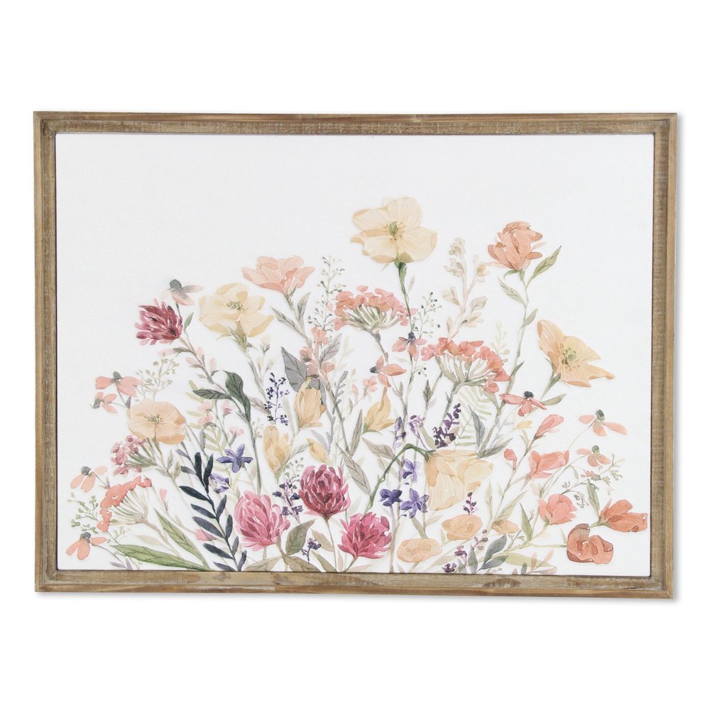 24" X 32" Natural And White Flower Bouquet Metal And Wood Framed Art