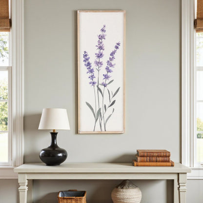 32" X 12" Natural White And Lavender Floral Wood Framed Art