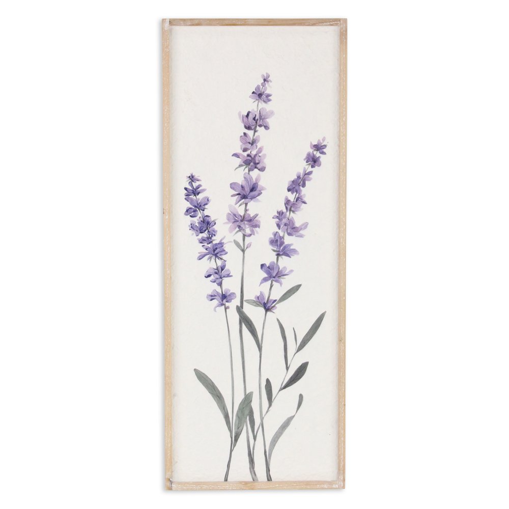 32" X 12" Natural White And Lavender Floral Wood Framed Art