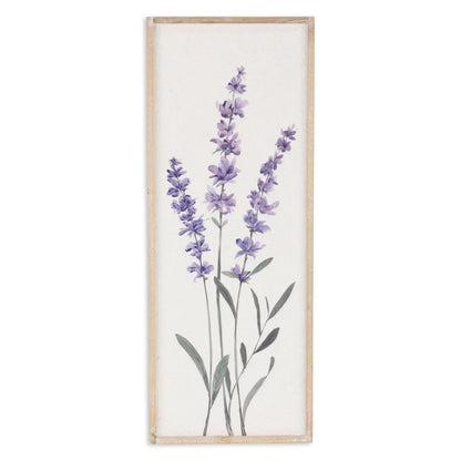 32" X 12" Natural White And Lavender Floral Wood Framed Art