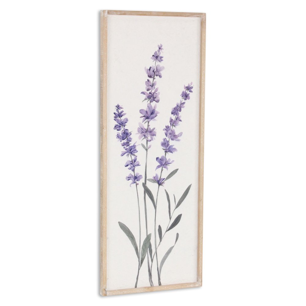 32" X 12" Natural White And Lavender Floral Wood Framed Art