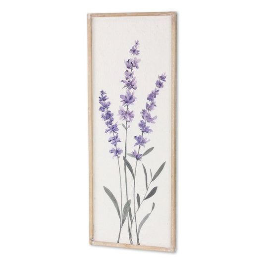 32" X 12" Natural White And Lavender Floral Wood Framed Art