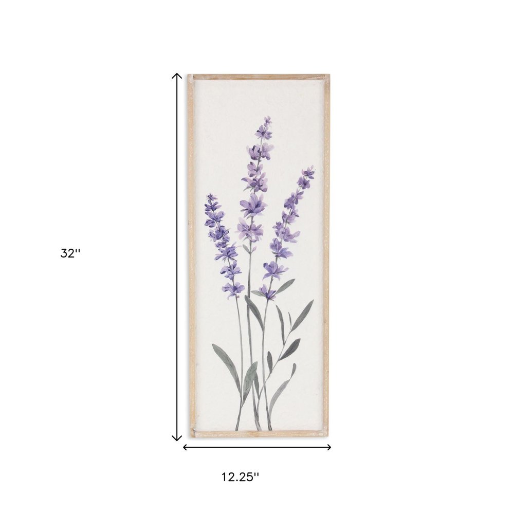 32" X 12" Natural White And Lavender Floral Wood Framed Art