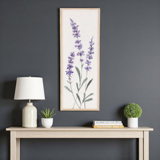 32" X 12" Natural White And Lavender Floral Wood Framed Art