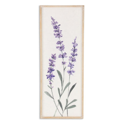 32" X 12" Natural White And Lavender Floral Wood Framed Art