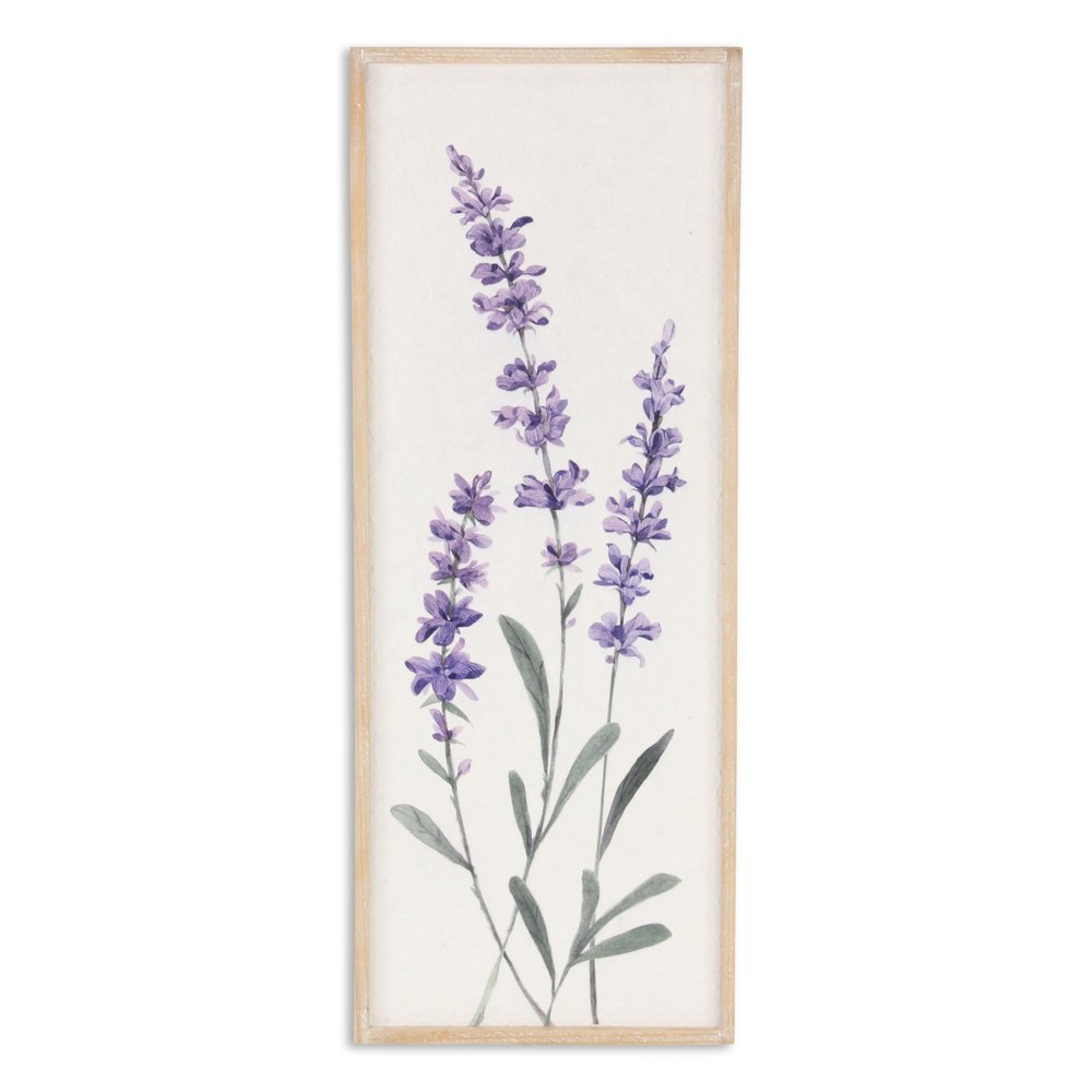 32" X 12" Natural White And Lavender Floral Wood Framed Art
