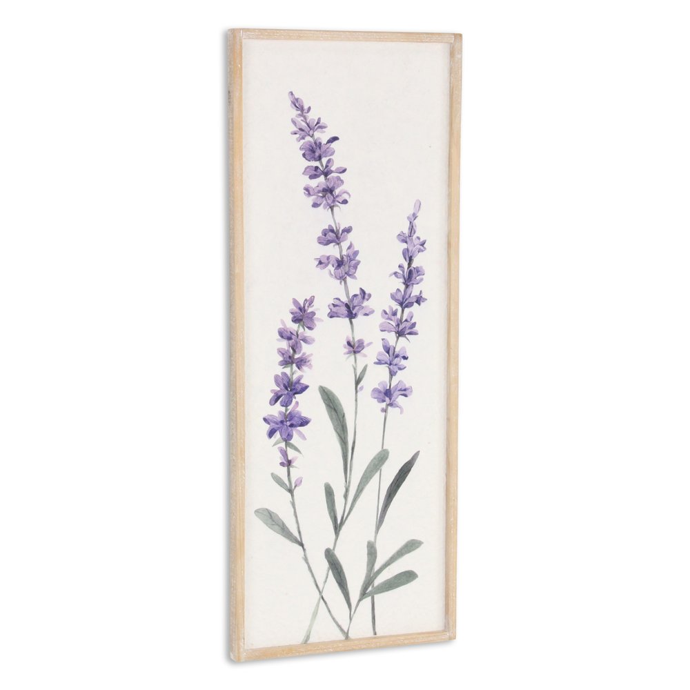 32" X 12" Natural White And Lavender Floral Wood Framed Art