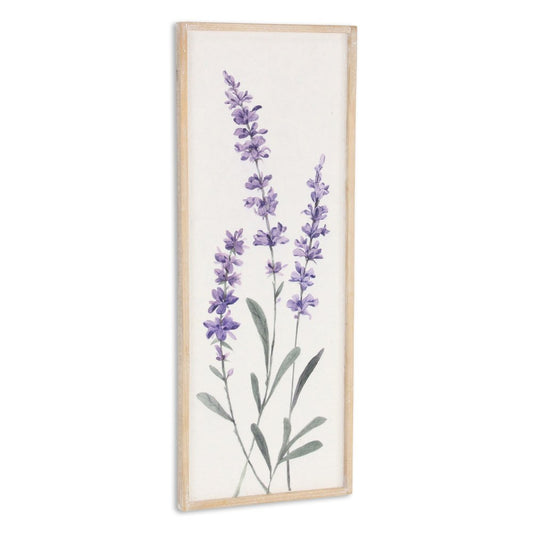 32" X 12" Natural White And Lavender Floral Wood Framed Art
