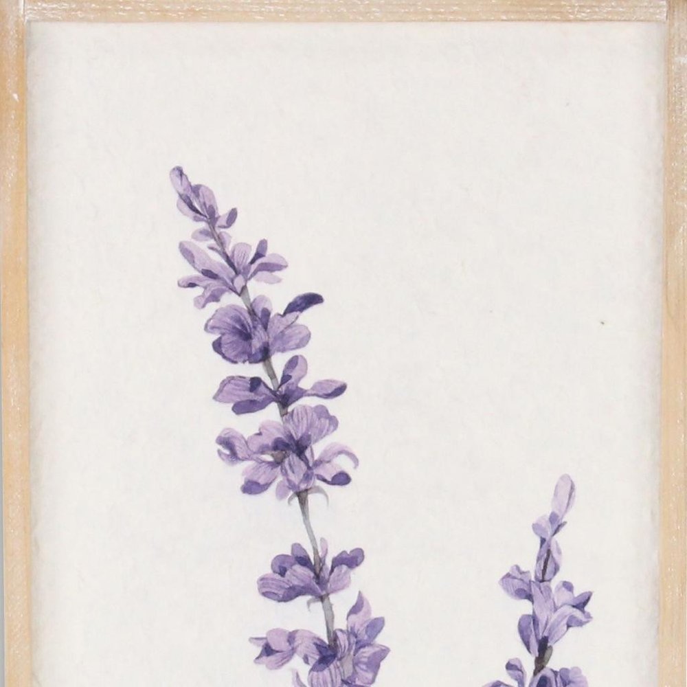32" X 12" Natural White And Lavender Floral Wood Framed Art