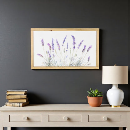 16" X 26" Natural White And Lavender Floral Wood Framed Art