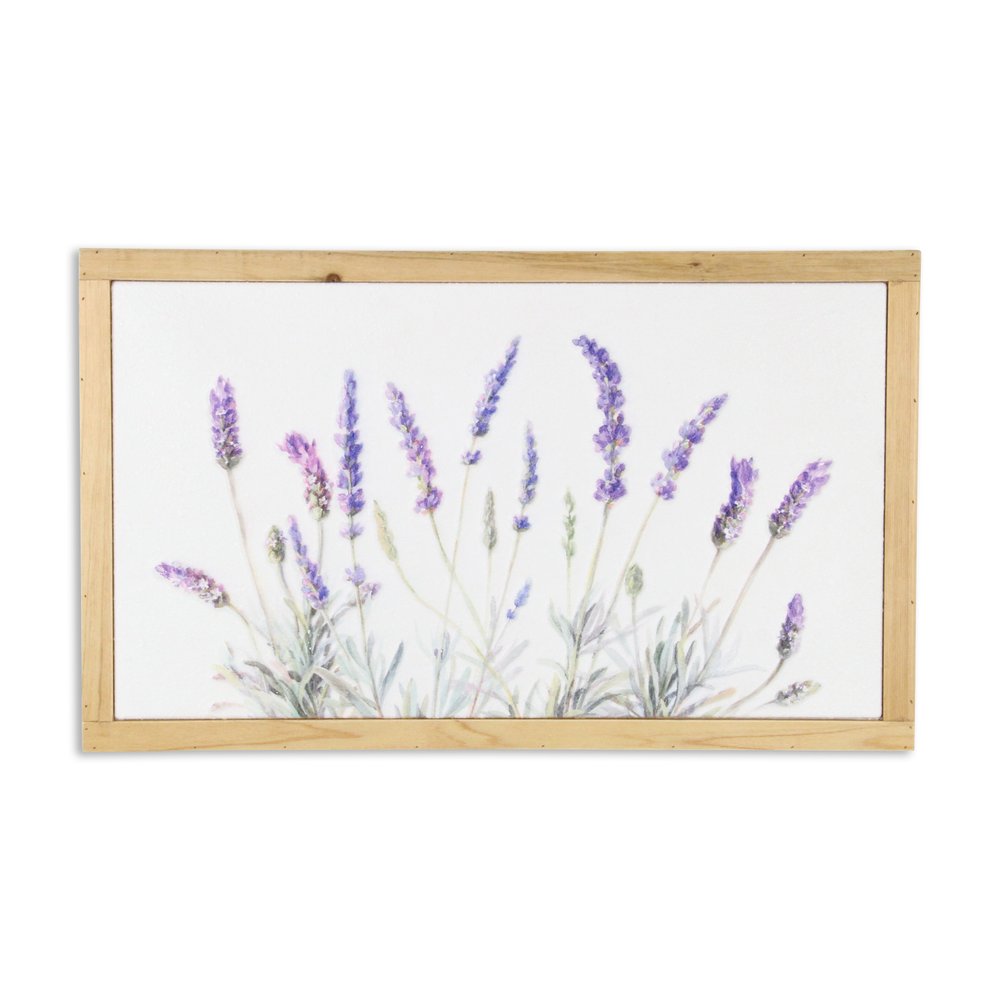 16" X 26" Natural White And Lavender Floral Wood Framed Art