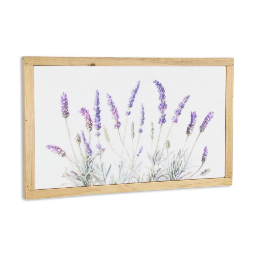 16" X 26" Natural White And Lavender Floral Wood Framed Art