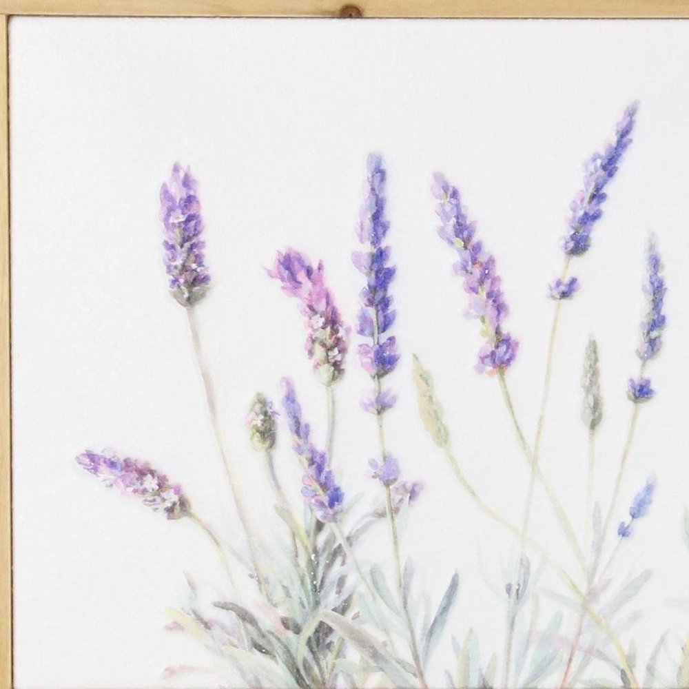 16" X 26" Natural White And Lavender Floral Wood Framed Art