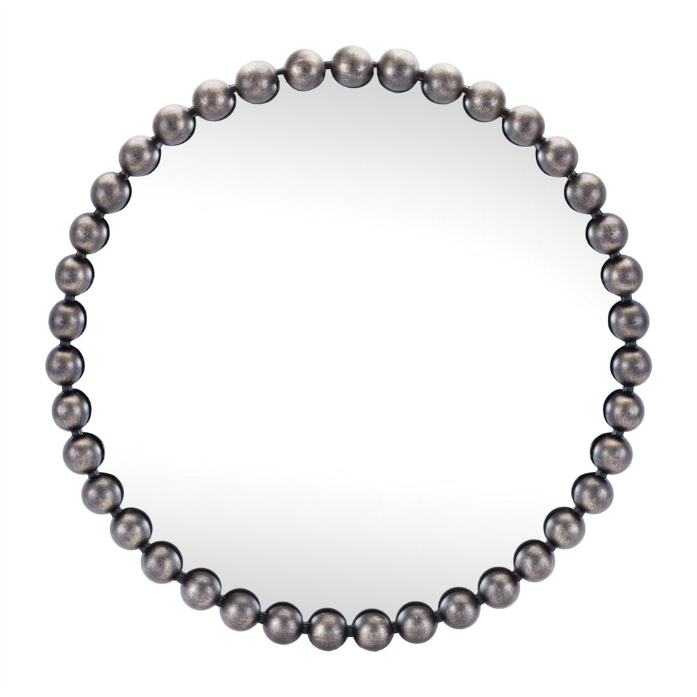 24" Dark Gray Iron Beaded Round Accent Mirror