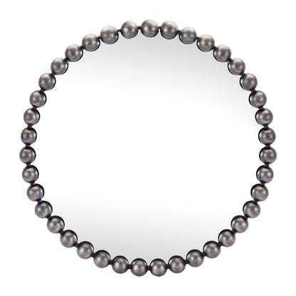 24" Dark Gray Iron Beaded Round Accent Mirror