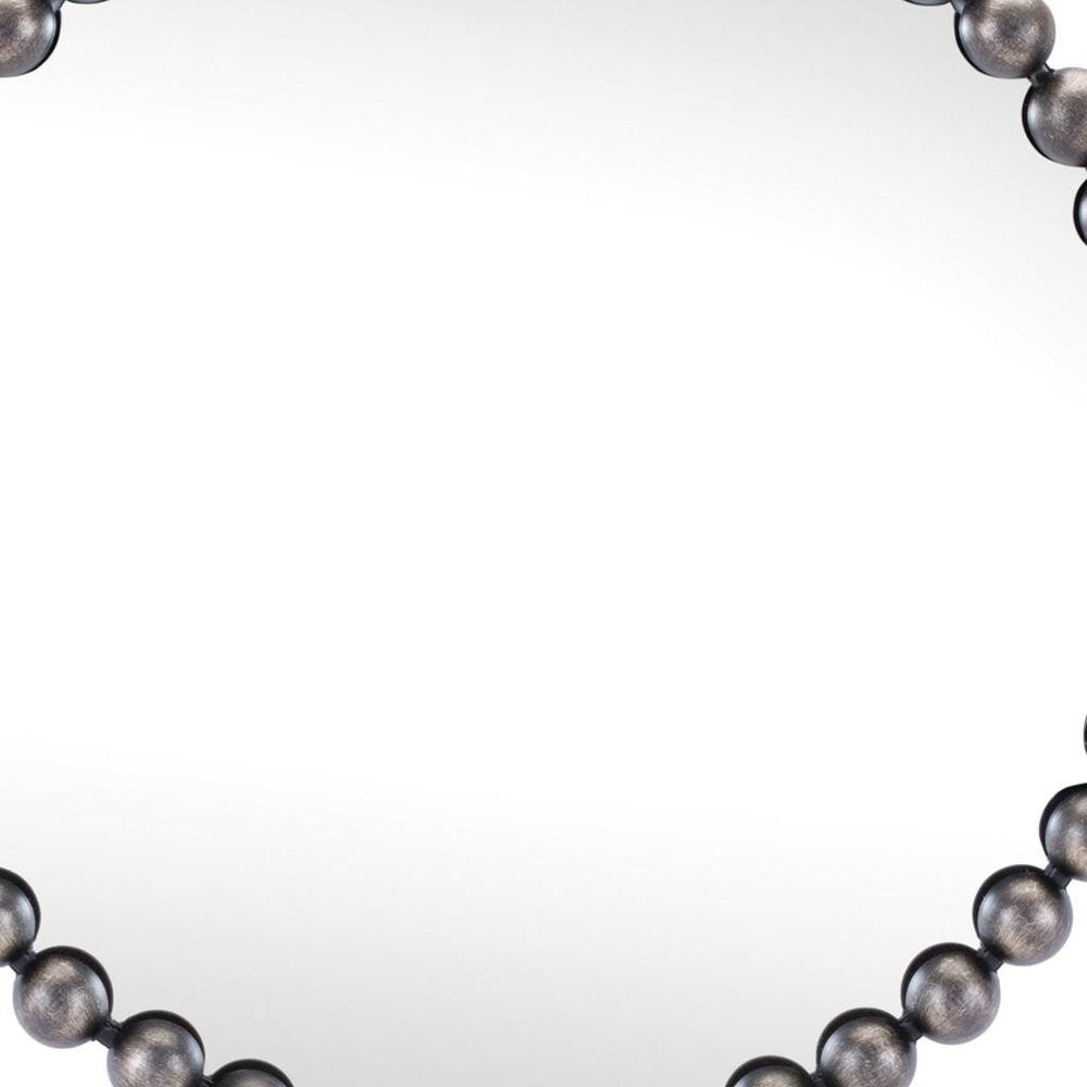 24" Dark Gray Iron Beaded Round Accent Mirror