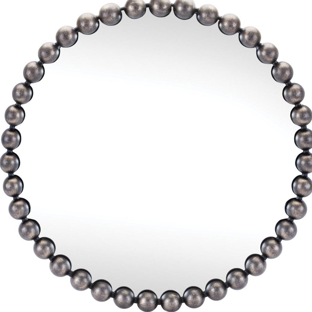 24" Dark Gray Iron Beaded Round Accent Mirror