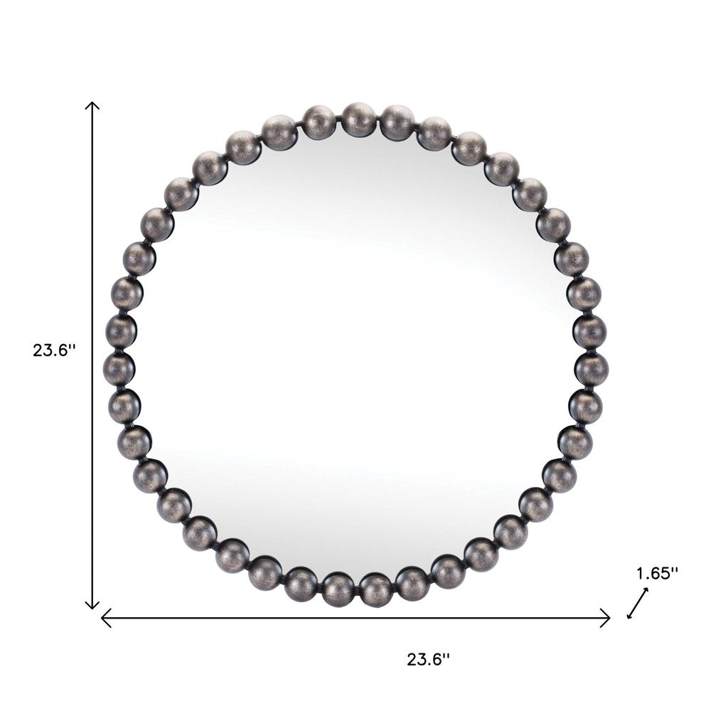 24" Dark Gray Iron Beaded Round Accent Mirror