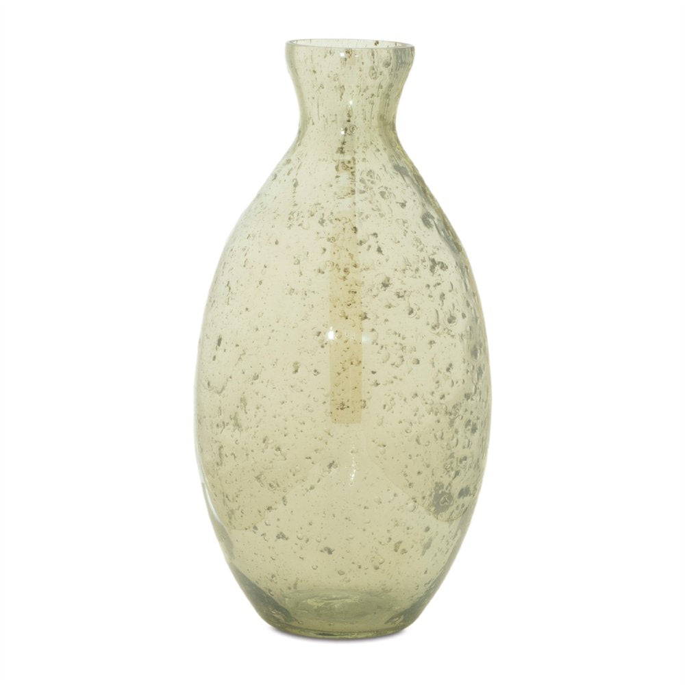 Set of Three Sage Green Seeded Bubble Glass Table Vases