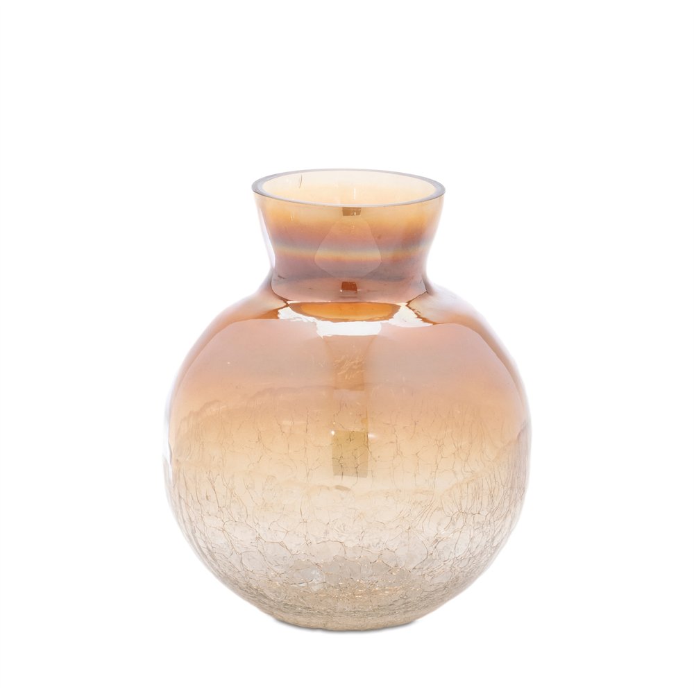 Set of Three Beige And Brown Crackle Glaze Glass Table Vases