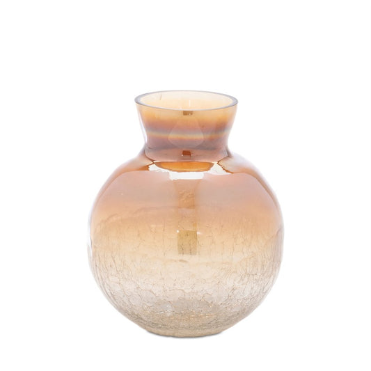 Set of Three Beige And Brown Crackle Glaze Glass Table Vases