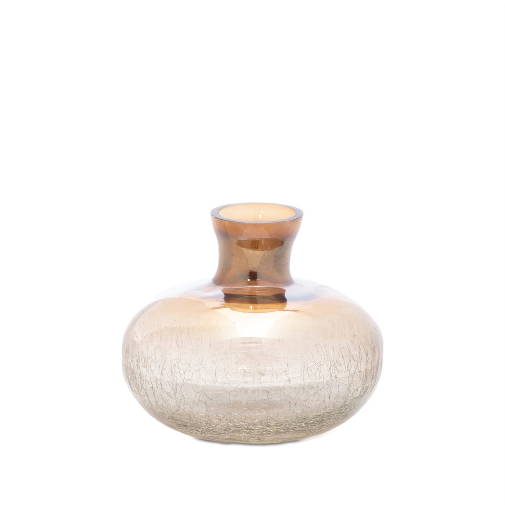 Set of Three Beige And Brown Crackle Glaze Glass Table Vases