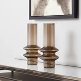 Set of Two Translucent Taupe Glass Cylinder Table Vases