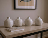 Set of Four Natural And Off White Ceramic Bud Vases With Sculptural Details