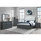 Gray Distressed Wood And Upholstery Queen Bed Frame With Drawers