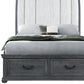 Gray Distressed Wood And Upholstery Queen Bed Frame With Drawers