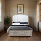 Natural and Light Gray Wood And Upholstery King Bed Frame With Drawers