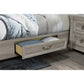 Natural and Light Gray Wood And Upholstery King Bed Frame With Drawers