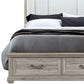 Natural and Light Gray Wood And Upholstery King Bed Frame With Drawers