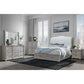 Natural and Light Gray Distressed Wood And Upholstery Queen Bed Frame With Drawers