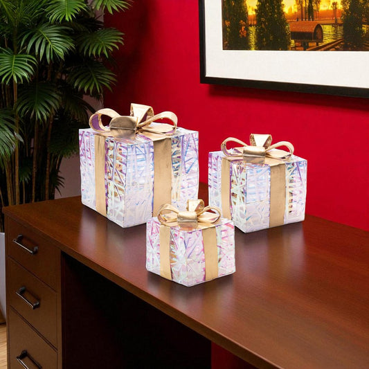 Set of Three Gold Plastic Decorative Keepsake Box with LED