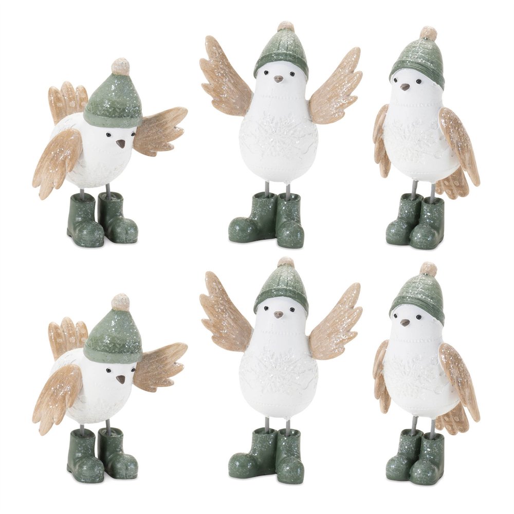 Set of Six White And Beige Resin Bird Figurine