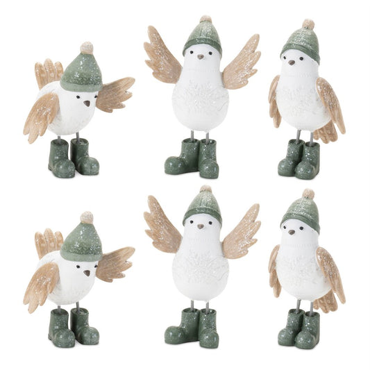 Set of Six White And Beige Resin Bird Figurine