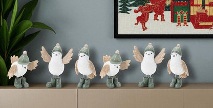 Set of Six White And Beige Resin Bird Figurine