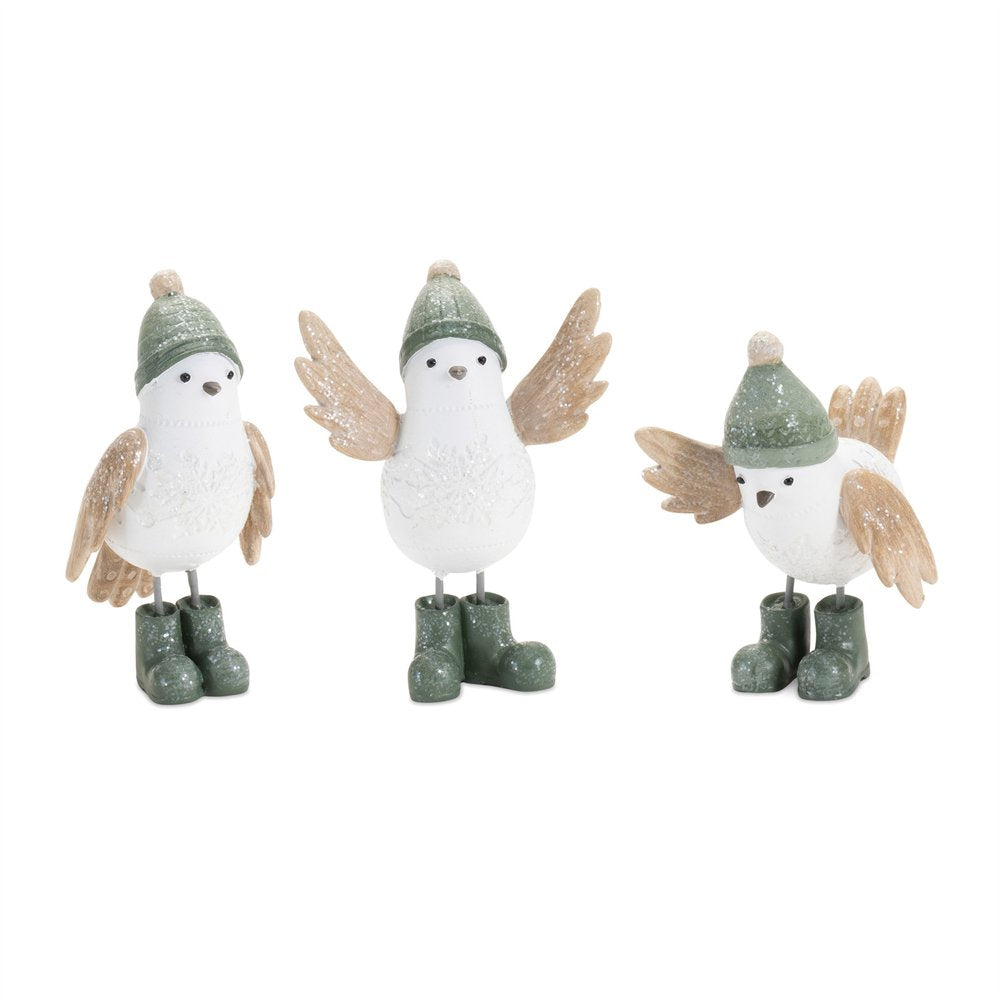 Set of Six White And Beige Resin Bird Figurine