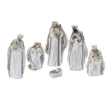 Set of Six White And Silver Resin Christmas Nativity Figurines