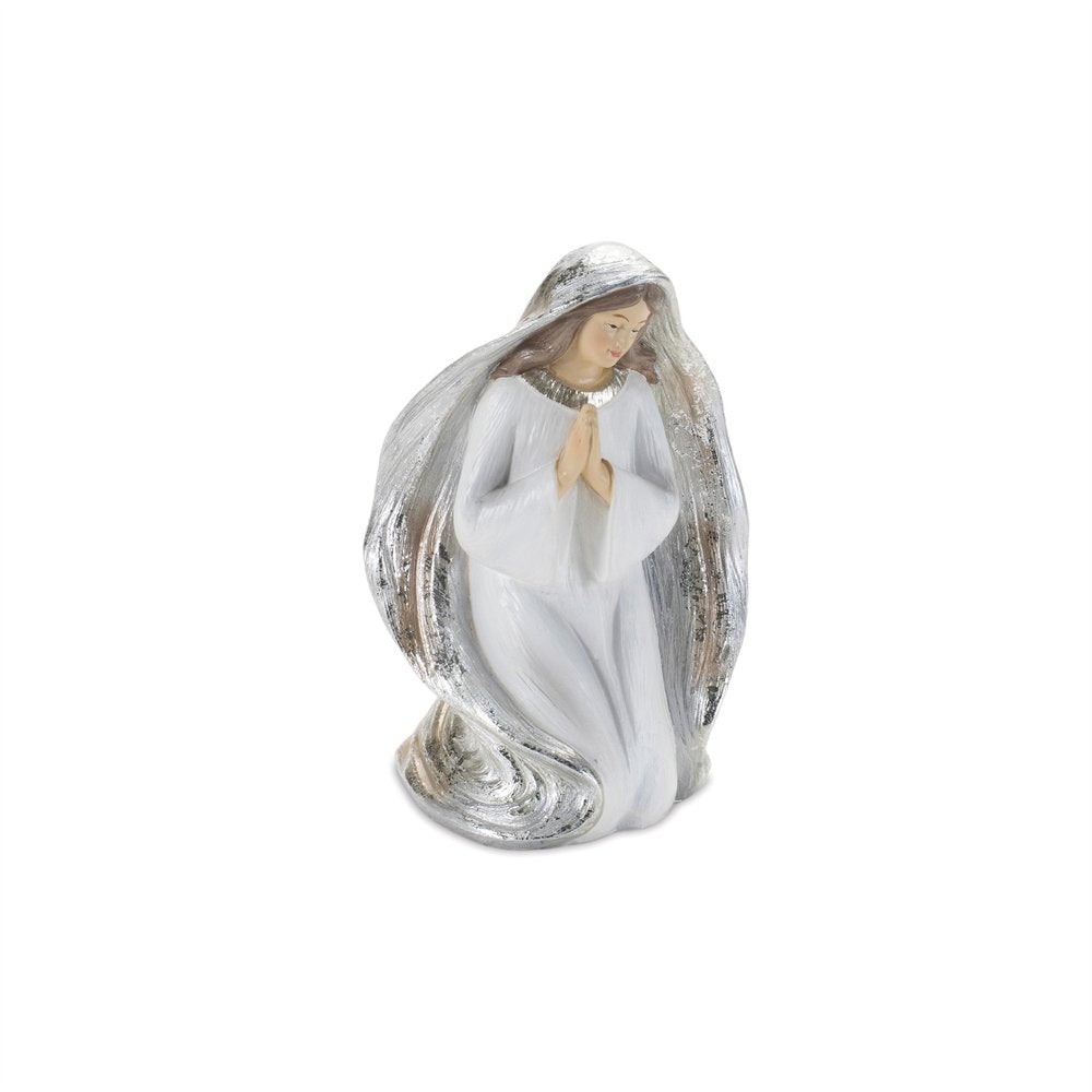 Set of Six White And Silver Resin Christmas Nativity Figurines