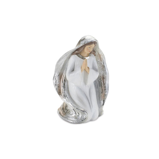 Set of Six White And Silver Resin Christmas Nativity Figurines