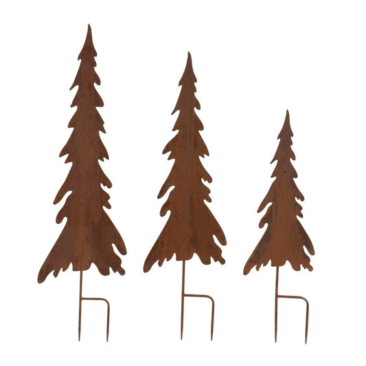 Set of Three Brown Iron Trees Christmas Christmas Trees Tabletop Sculpture
