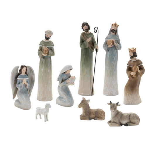Set of Nine Beige And Gold Polyresin Figurine