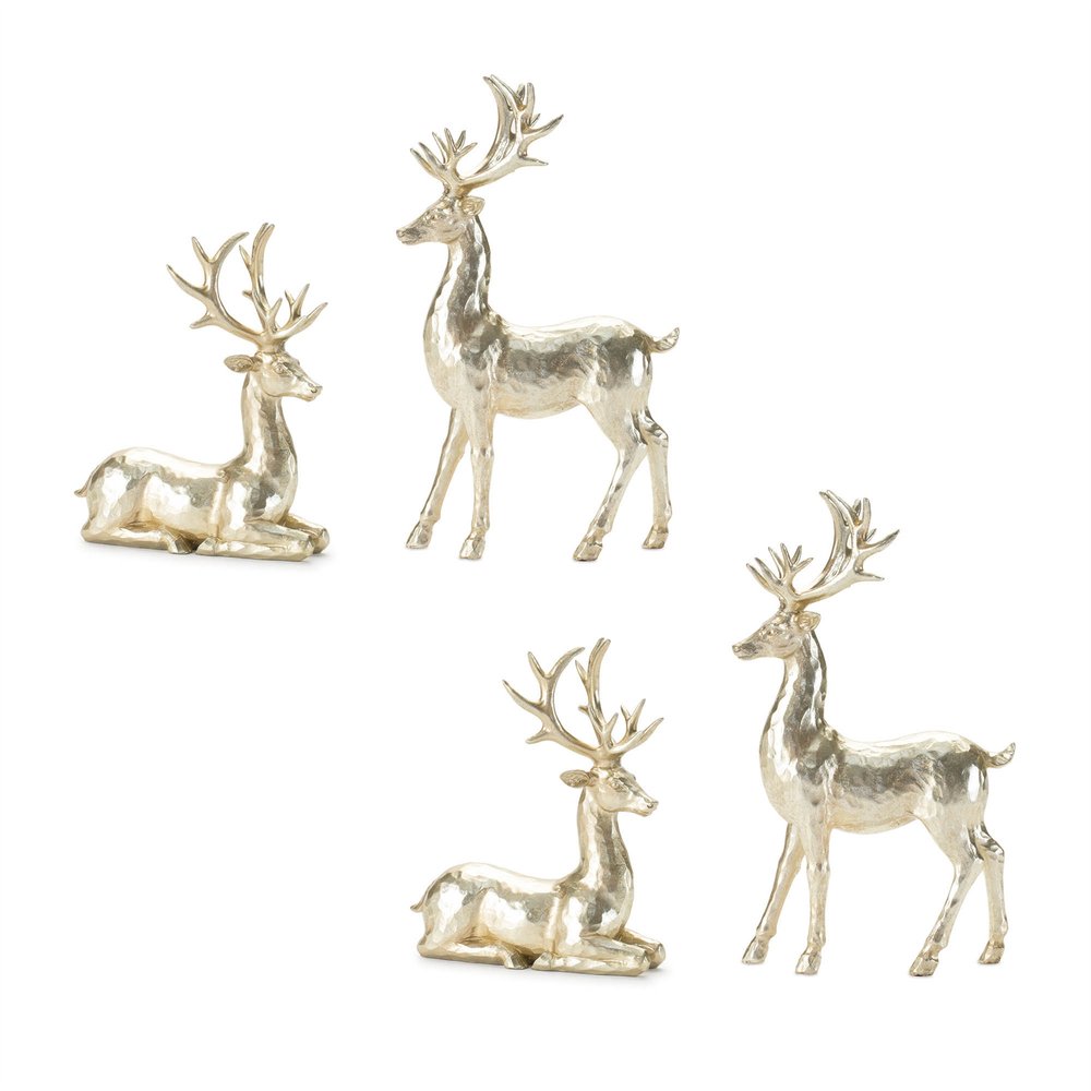 Set of Four Gold Polyresin Deer Christmas Figurine