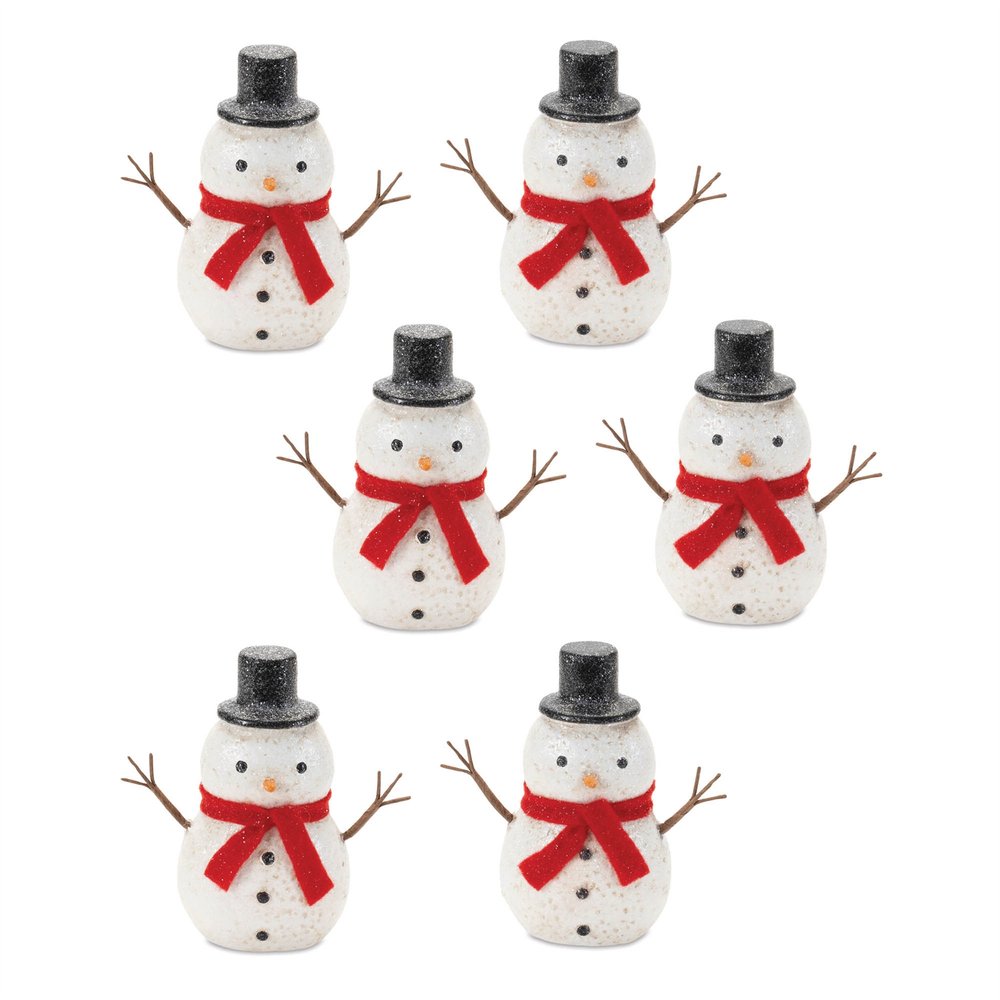 Set of Six White And Red Fabric Christmas Snowman Figurine