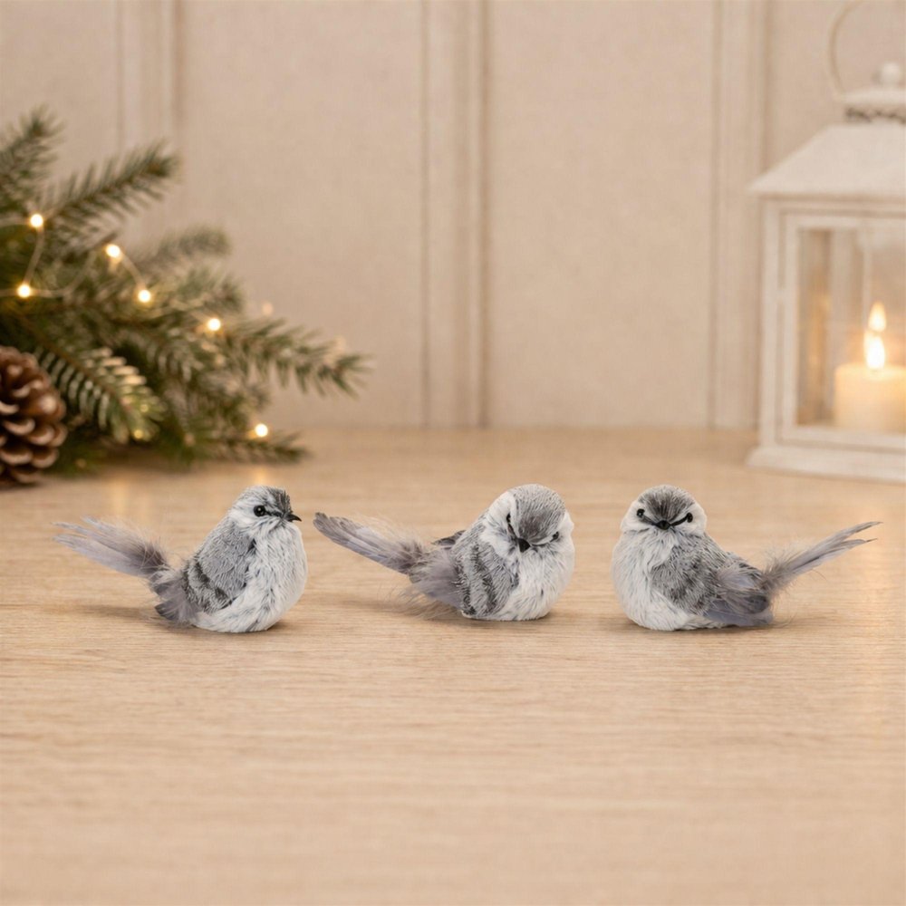 12 Gray Fabric Bird Tabletop Sculpture