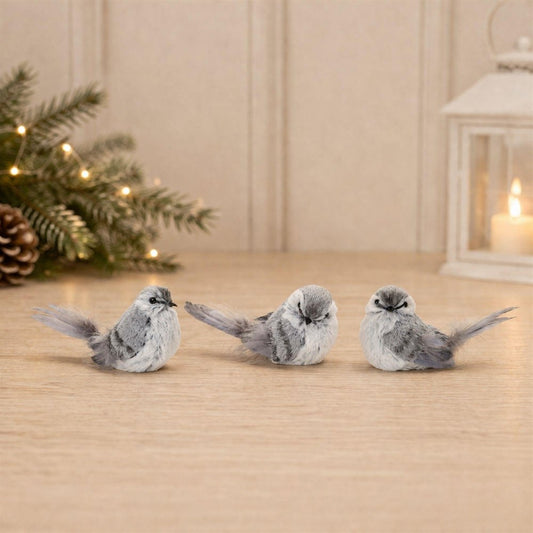 12 Gray Fabric Bird Tabletop Sculpture
