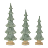 Set of Three Green And Natural Resin Glitter Christmas Tree Sculptures