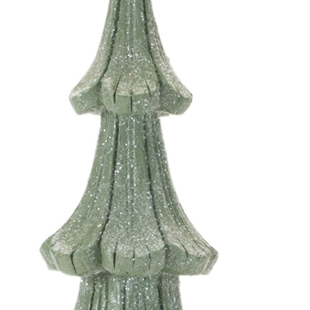 Set of Three Green And Natural Resin Glitter Christmas Tree Sculptures